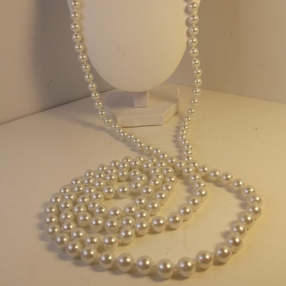 Long Hand Knotted Strand of Glass Faux Pearls - Picture 1 of 7